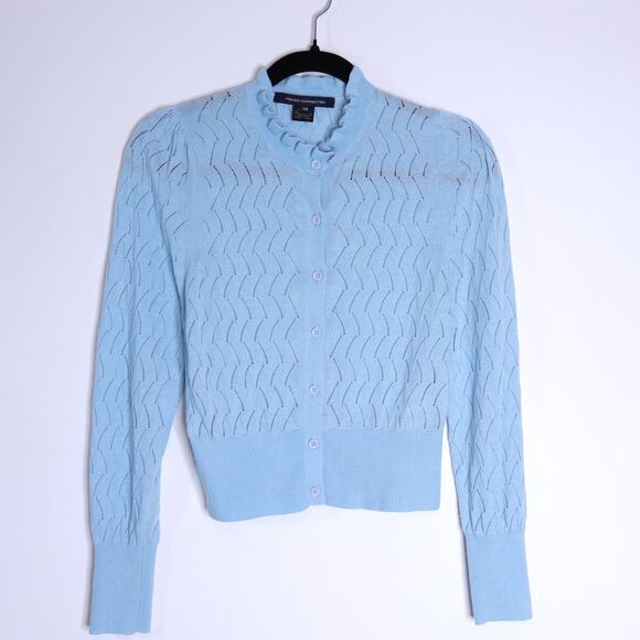 FRENCH CONNECTION Jessica Lace Stitch Cardigan Forget Me Not Blue Women's XS - Picture 3 of 9